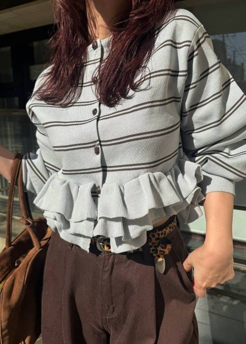 hem ruffle frill knit cardigan