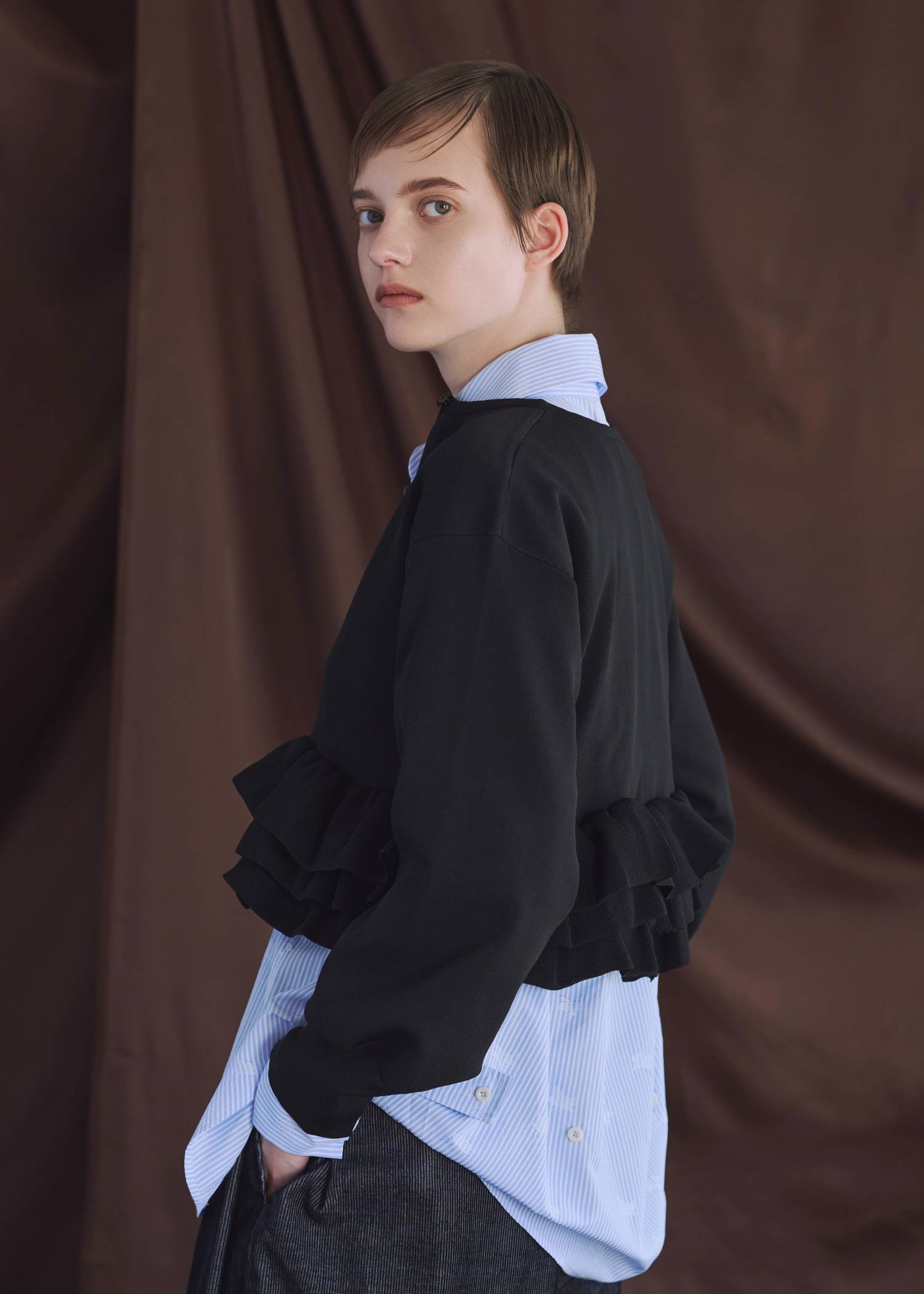 hem ruffle frill knit cardigan