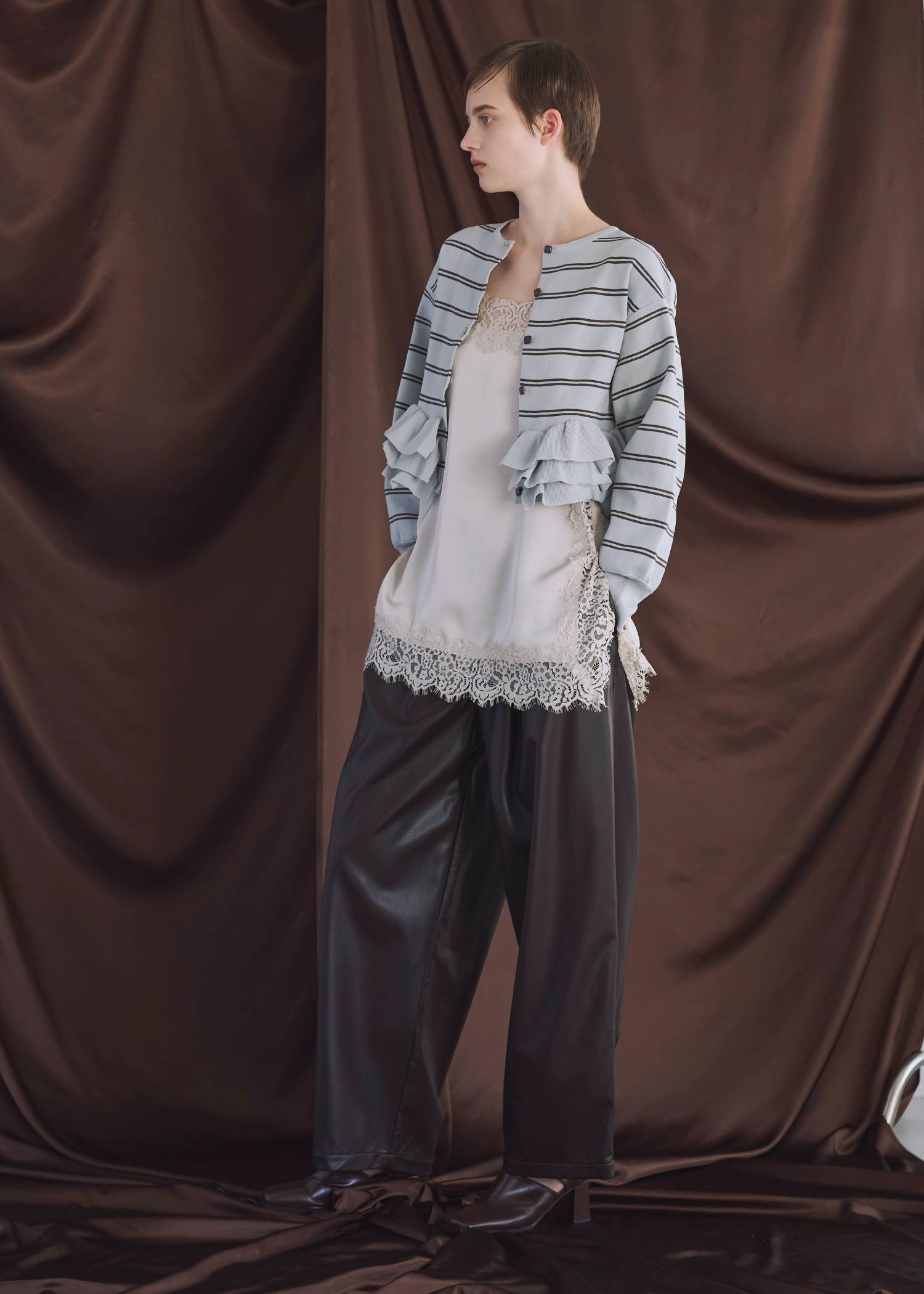 hem ruffle frill knit cardigan