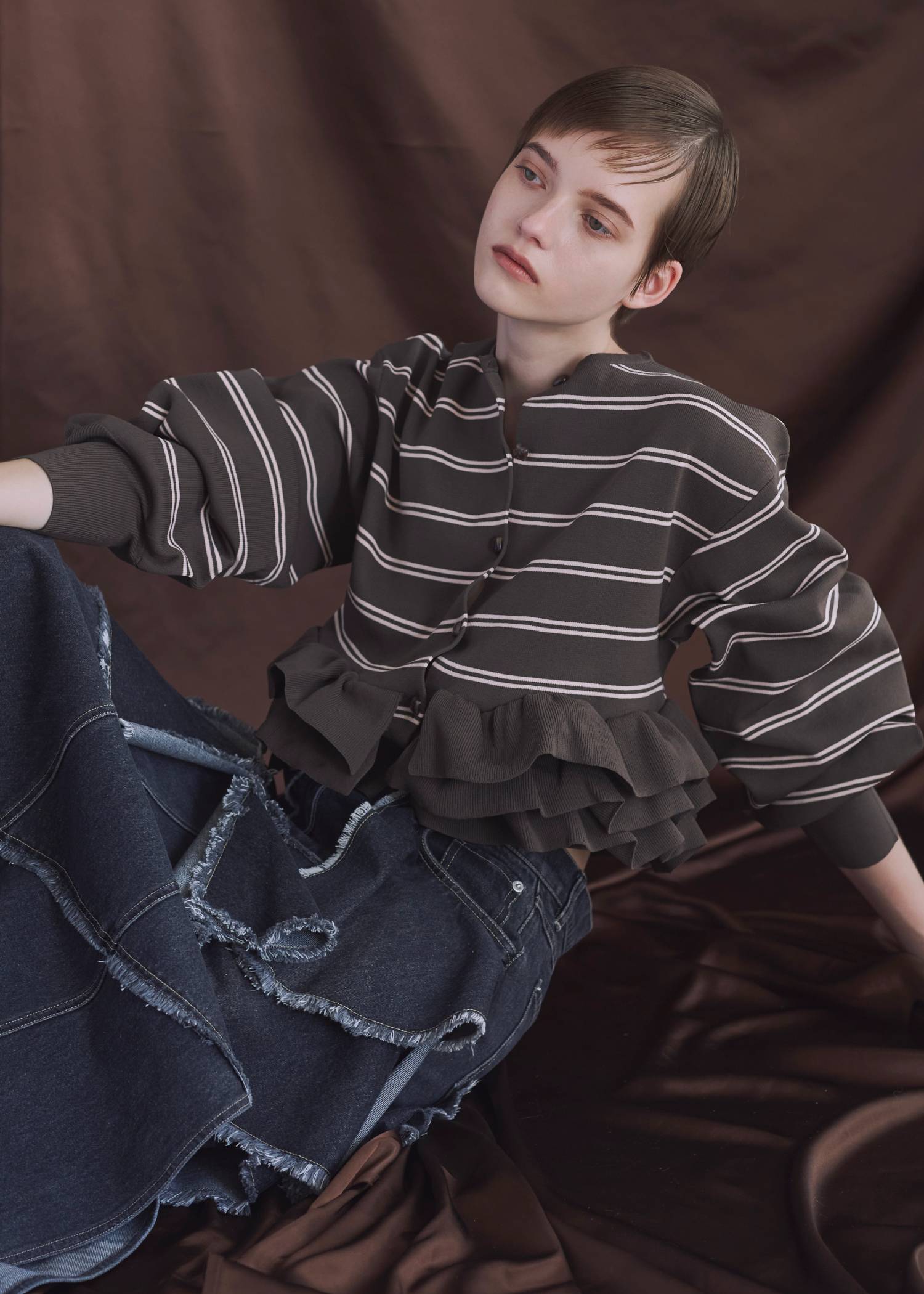 hem ruffle frill knit cardigan