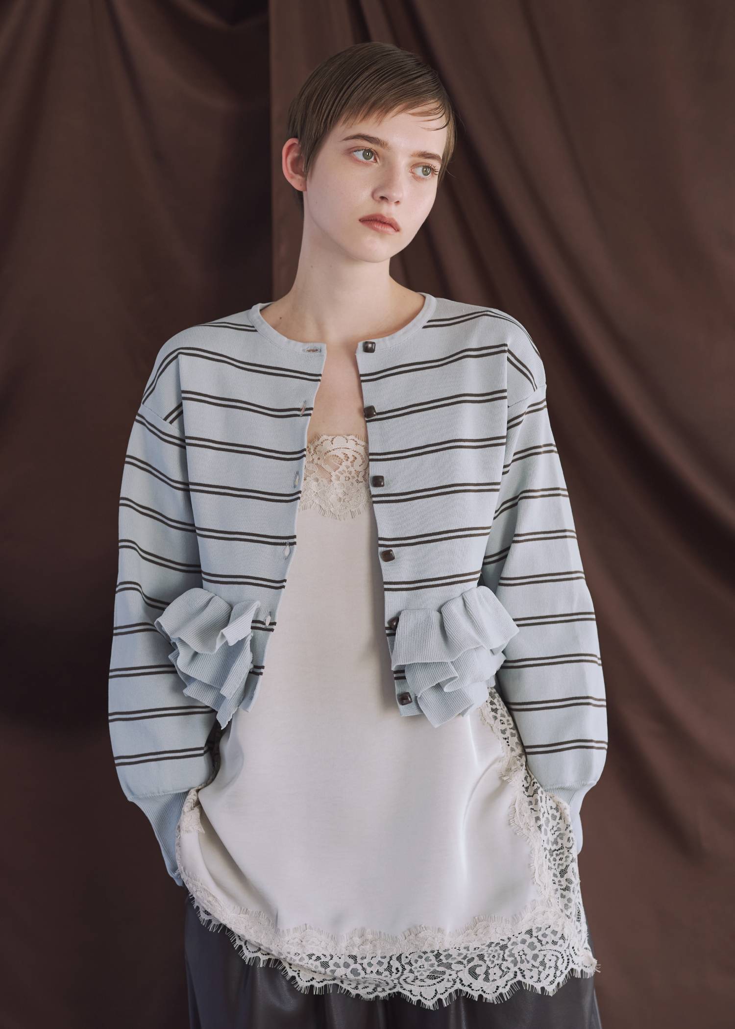 hem ruffle frill knit cardigan
