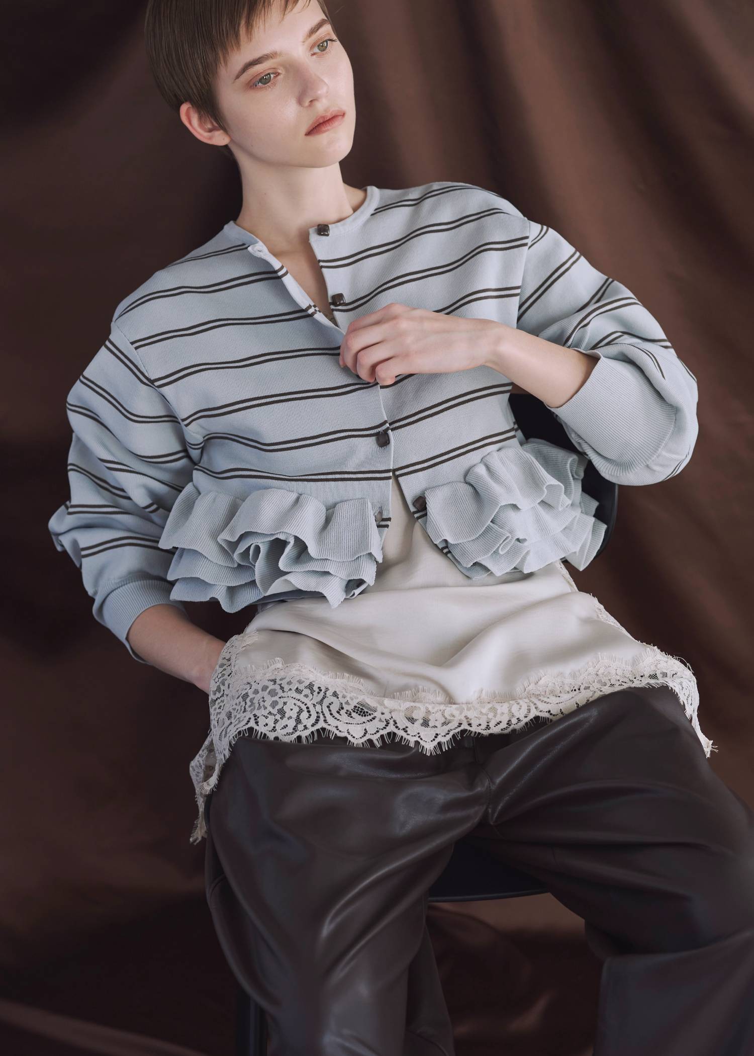 hem ruffle frill knit cardigan