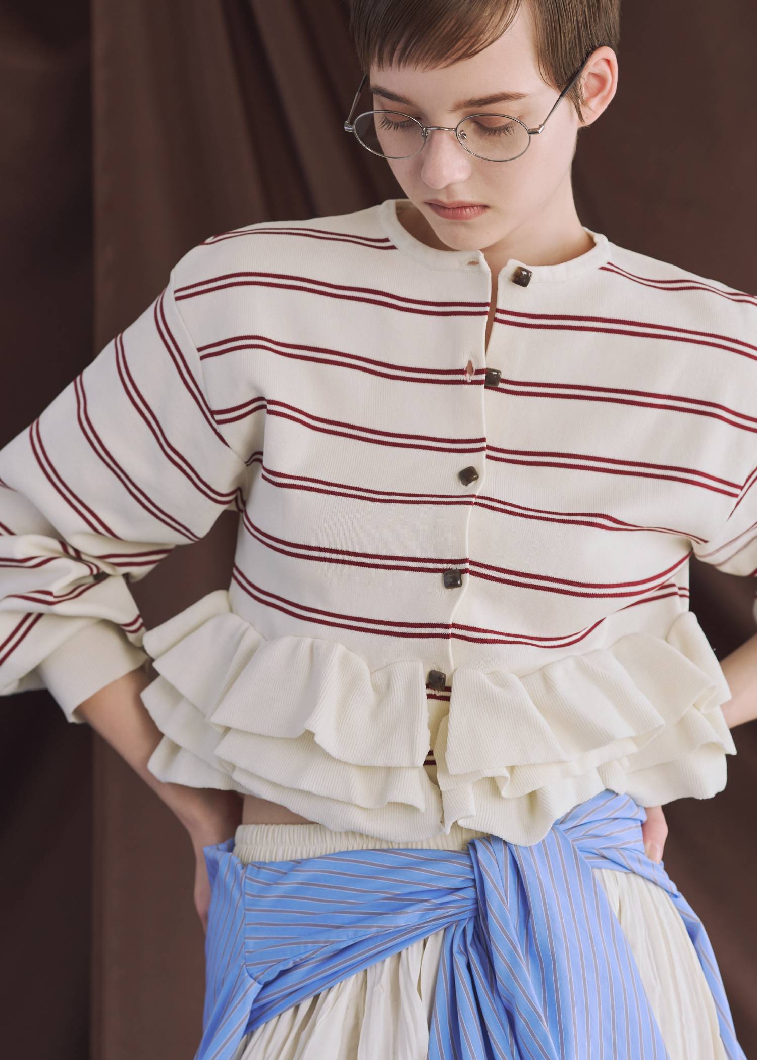 hem ruffle frill knit cardigan