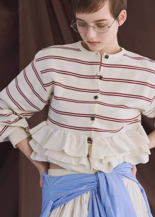 hem ruffle frill knit cardigan