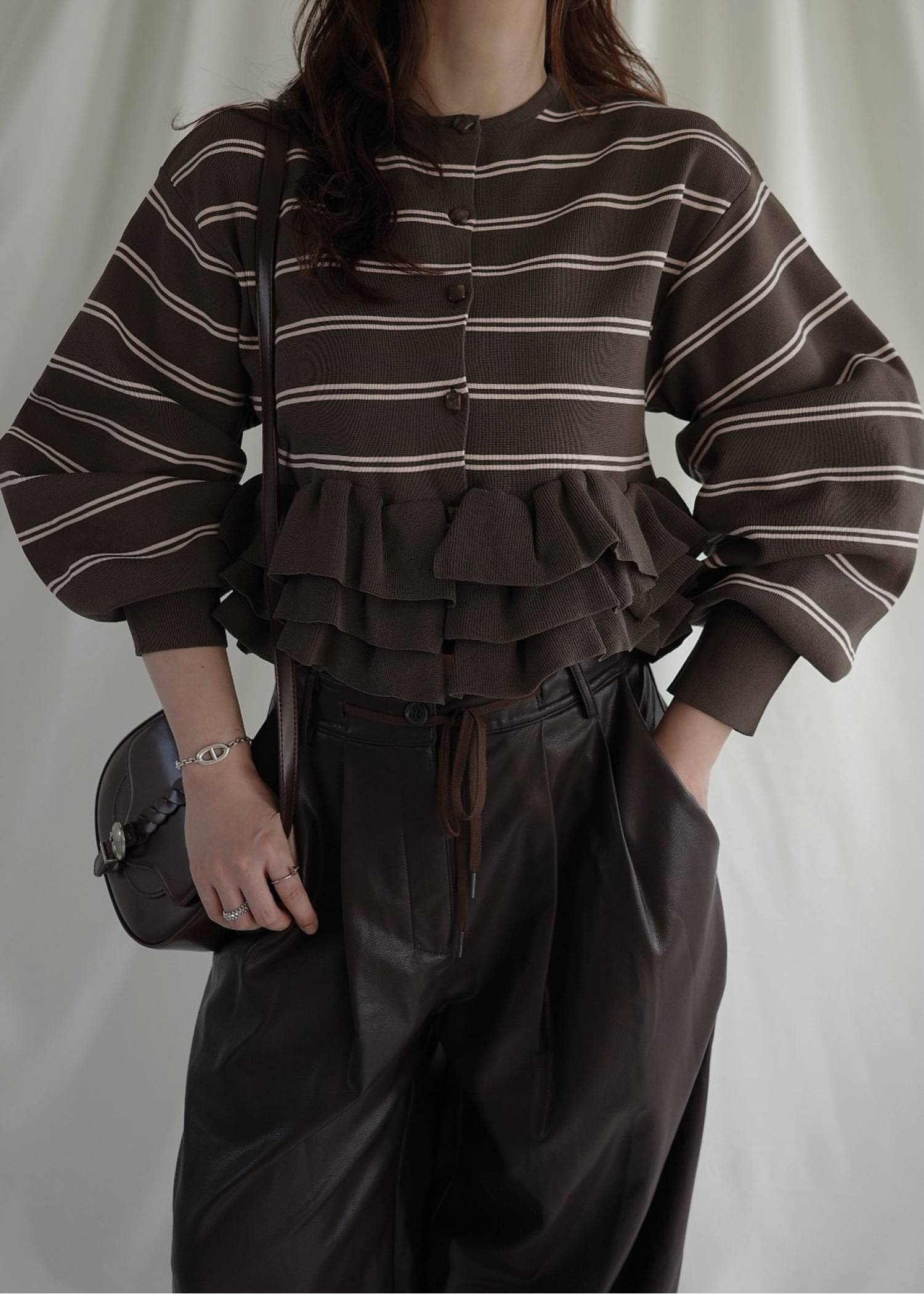 hem ruffle frill knit cardigan