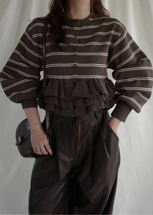 hem ruffle frill knit cardigan