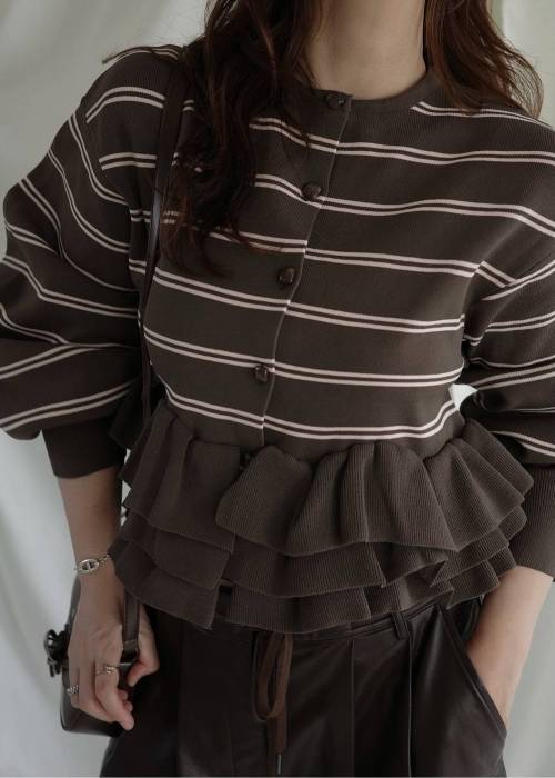hem ruffle frill knit cardigan