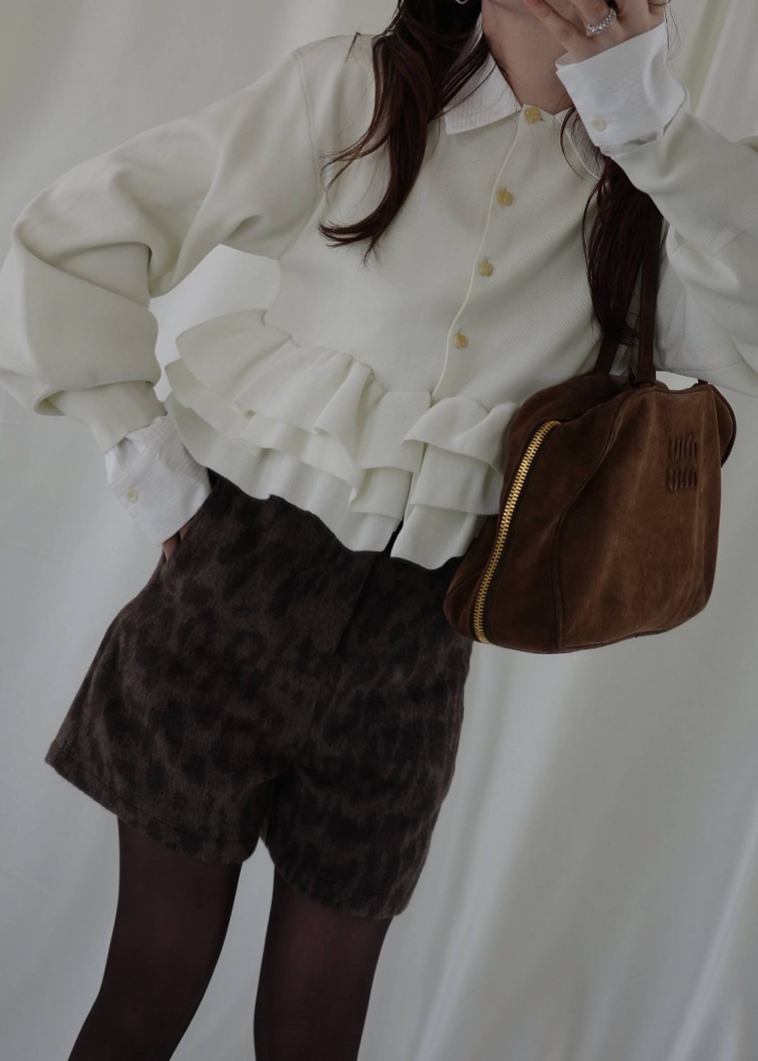 hem ruffle frill knit cardigan