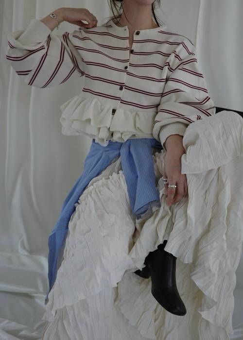 hem ruffle frill knit cardigan