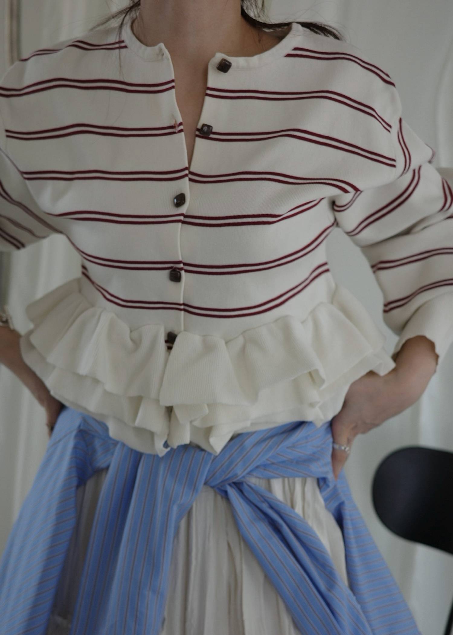 hem ruffle frill knit cardigan