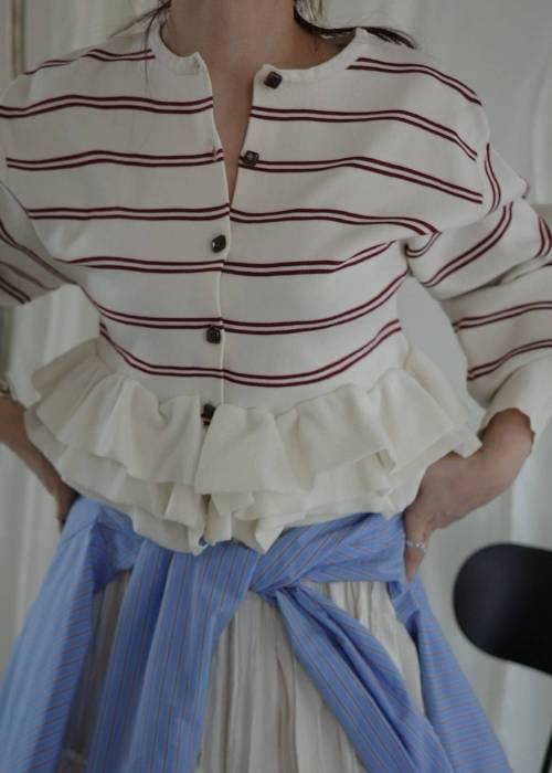 hem ruffle frill knit cardigan