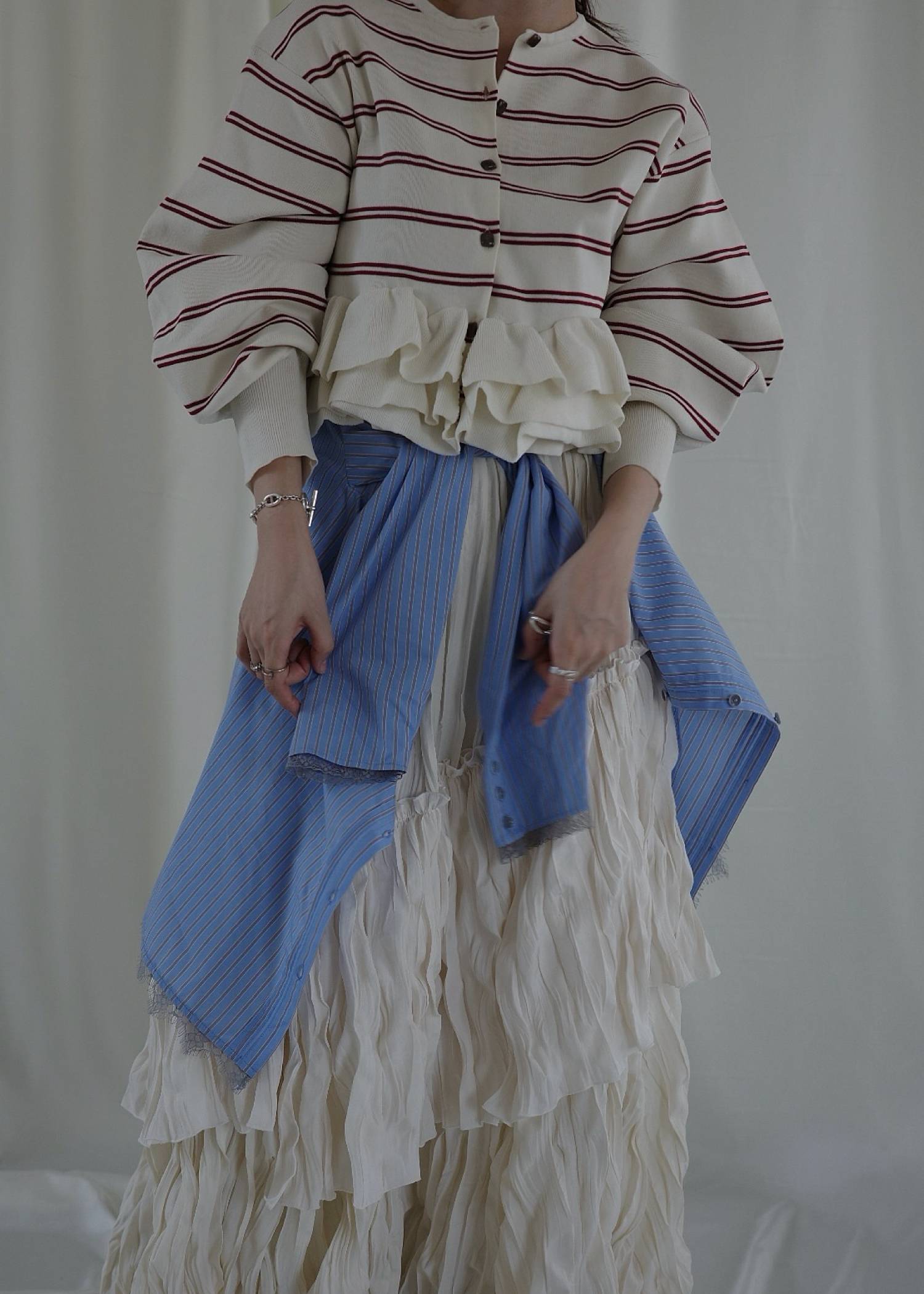 hem ruffle frill knit cardigan