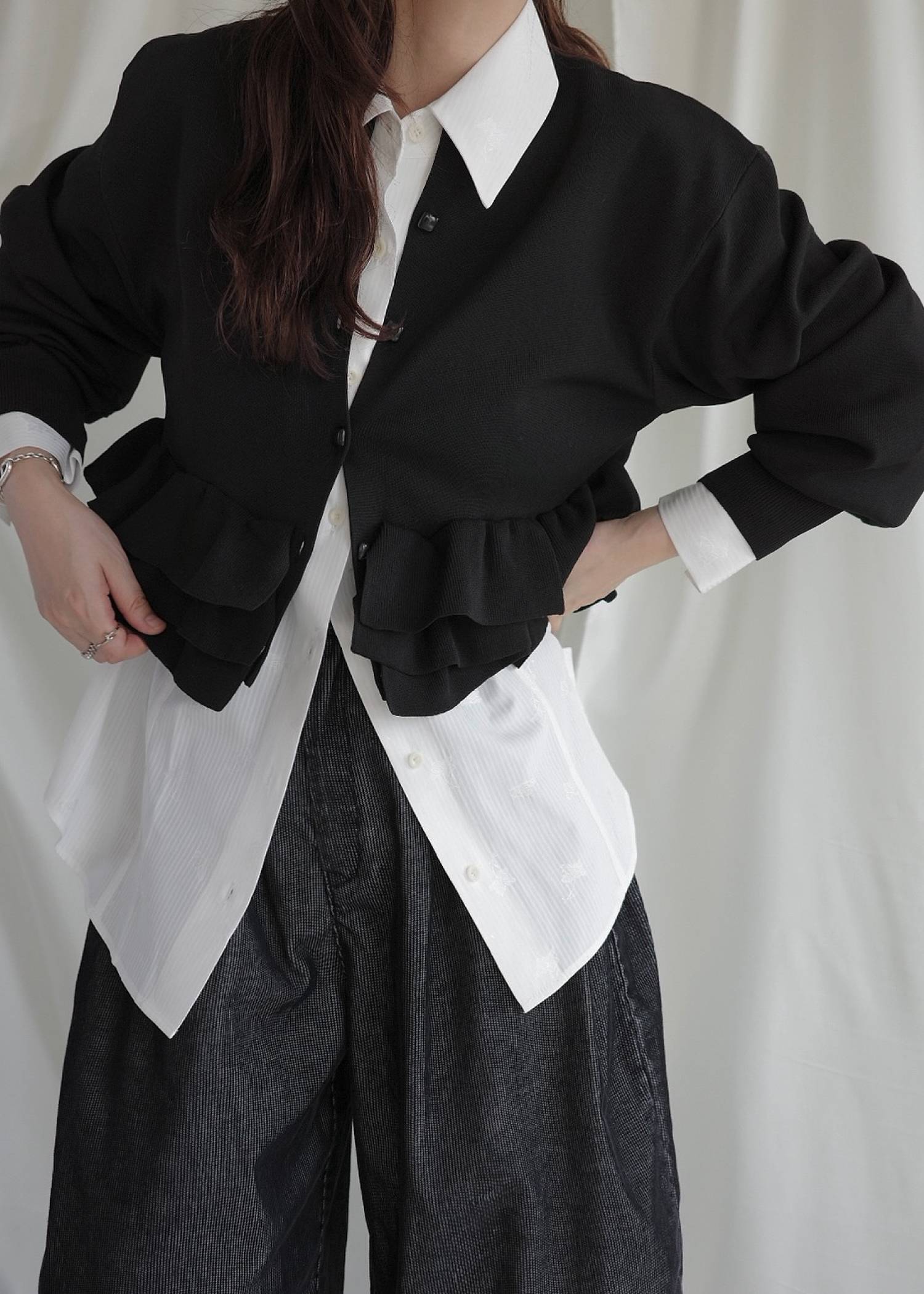hem ruffle frill knit cardigan