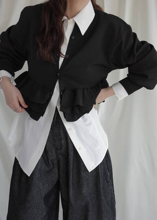 hem ruffle frill knit cardigan