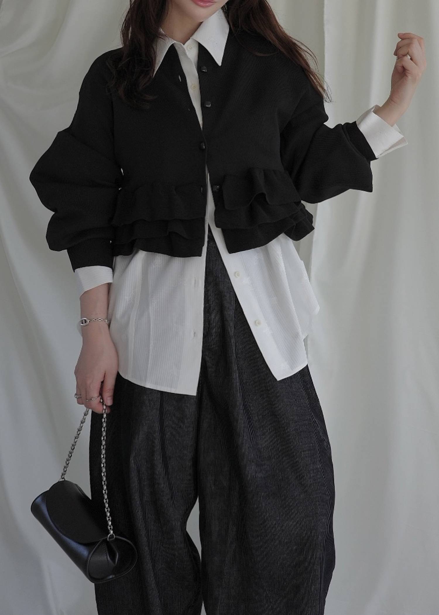 hem ruffle frill knit cardigan