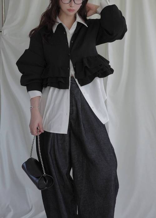 hem ruffle frill knit cardigan