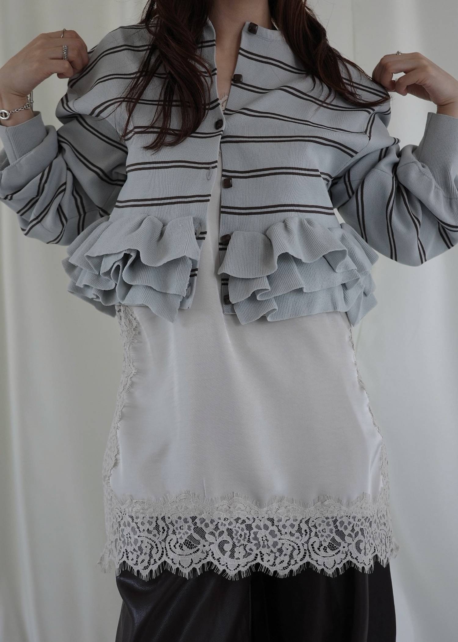 hem ruffle frill knit cardigan