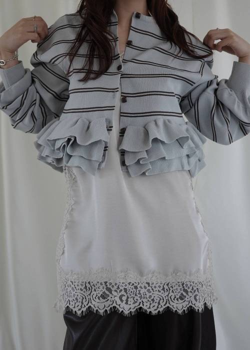 hem ruffle frill knit cardigan