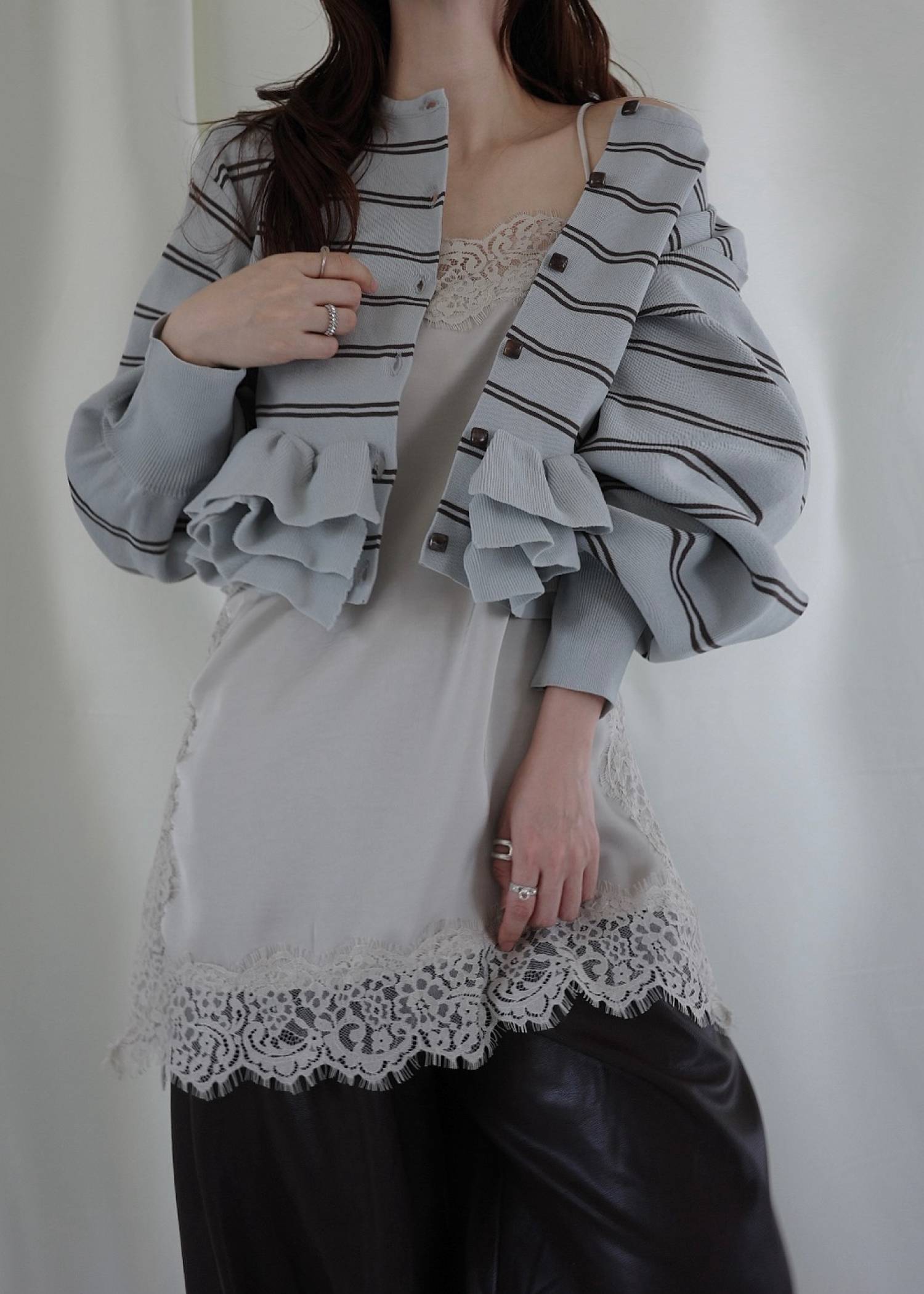 hem ruffle frill knit cardigan