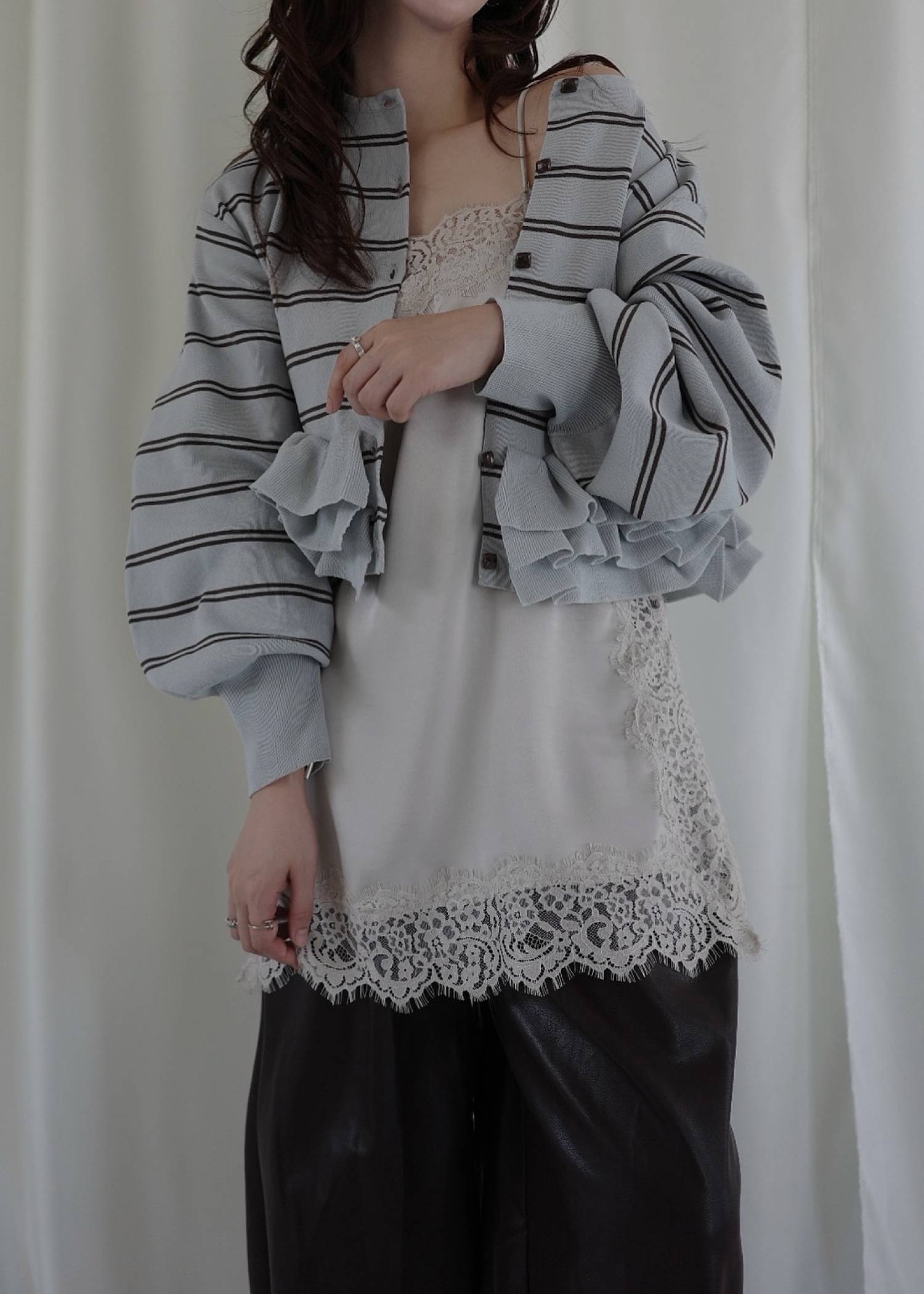 hem ruffle frill knit cardigan