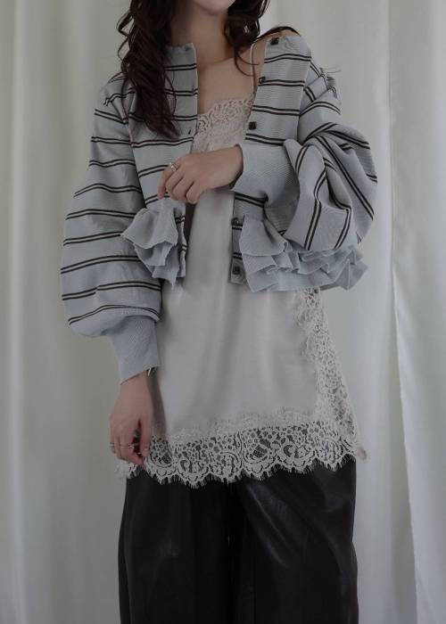 hem ruffle frill knit cardigan