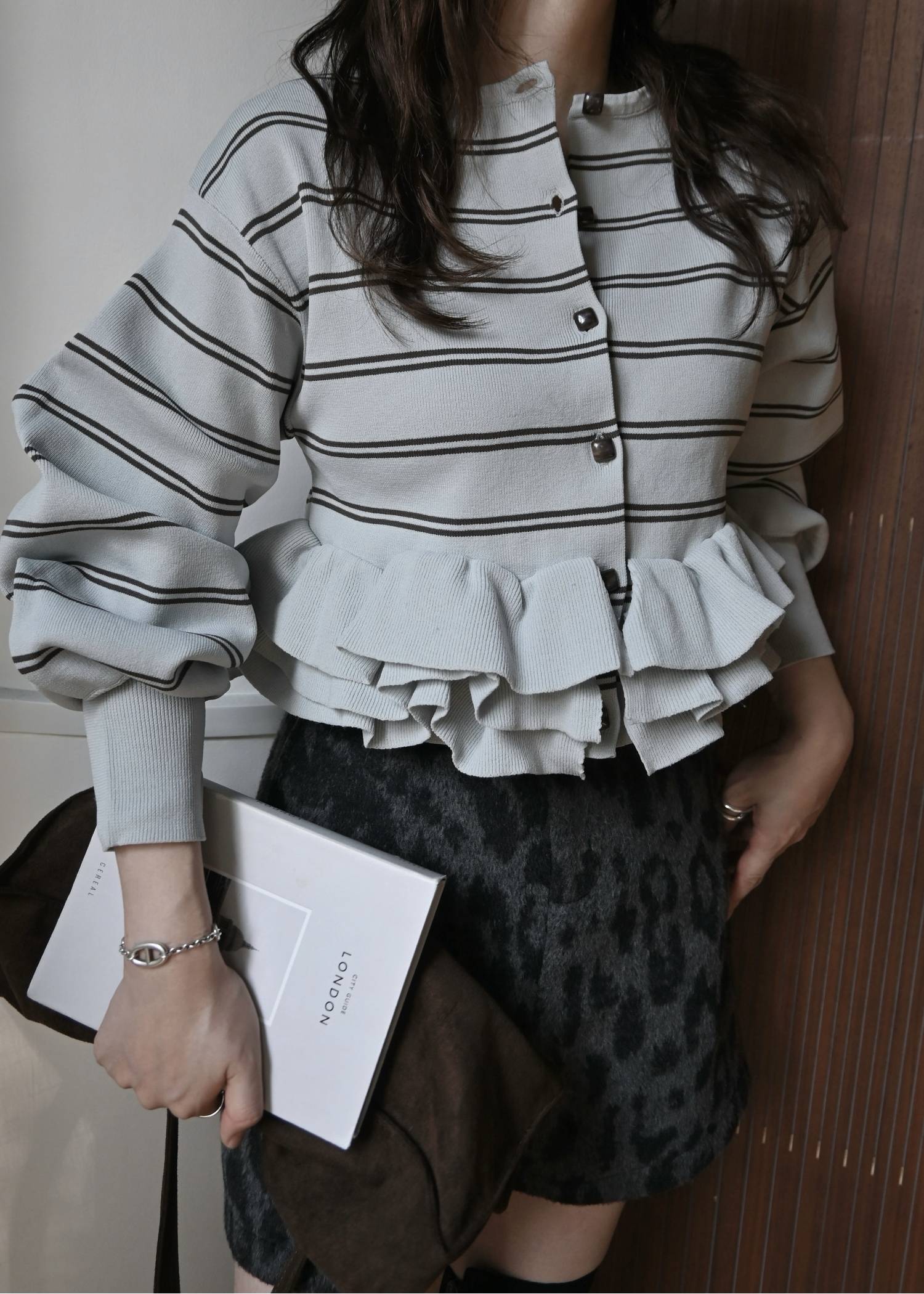 hem ruffle frill knit cardigan