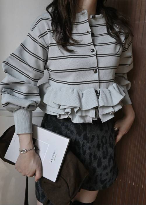 hem ruffle frill knit cardigan