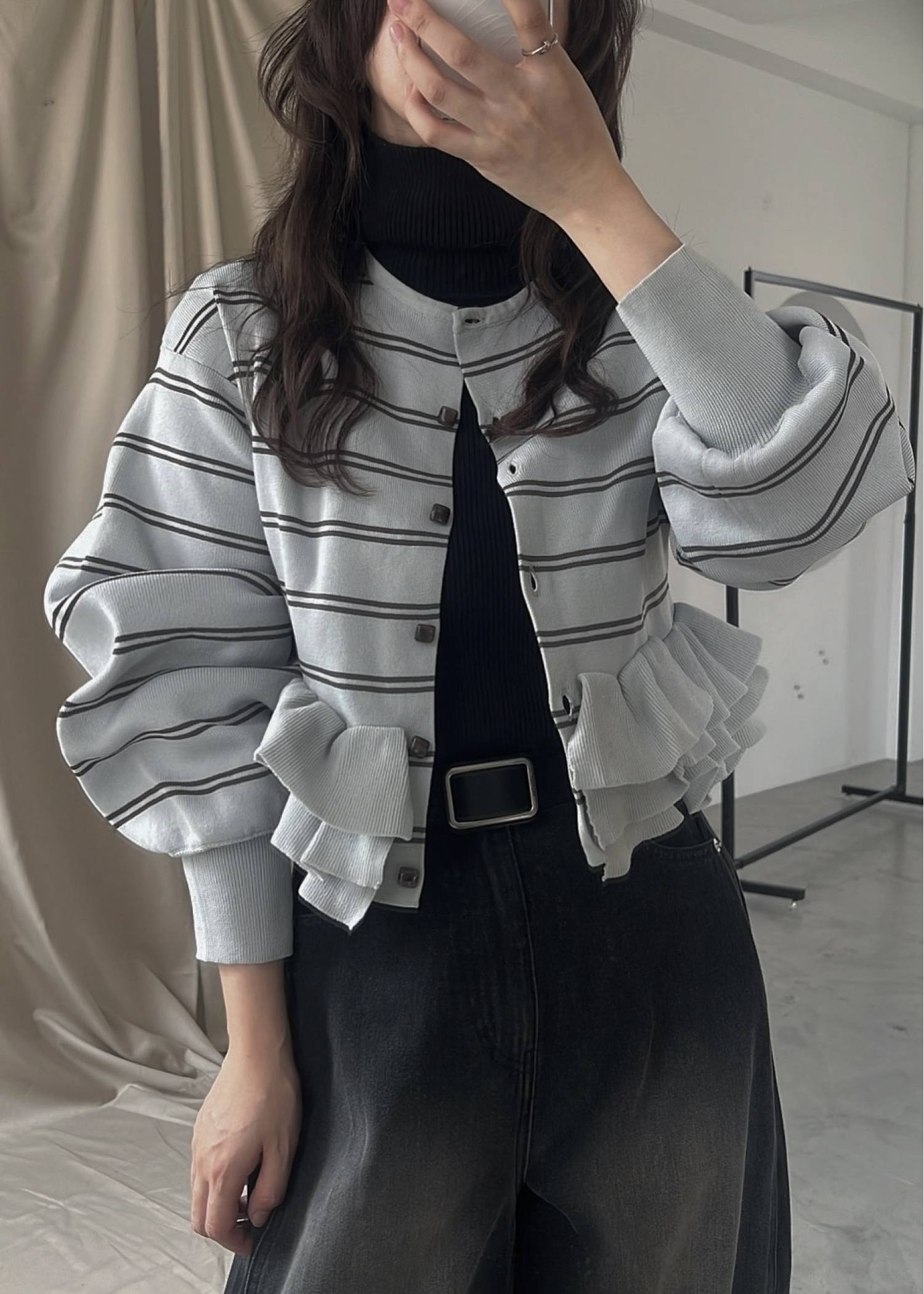 hem ruffle frill knit cardigan