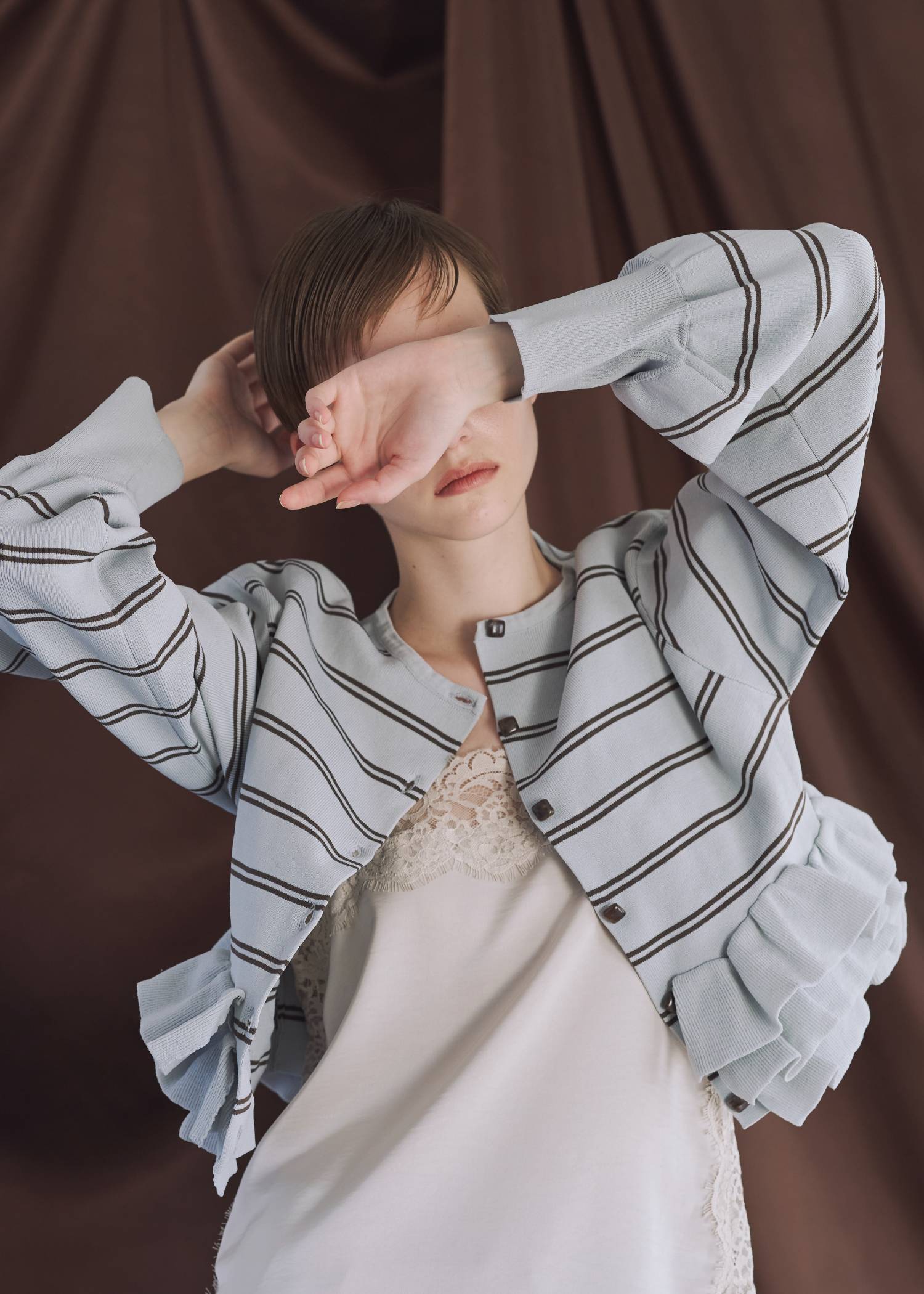 hem ruffle frill knit cardigan