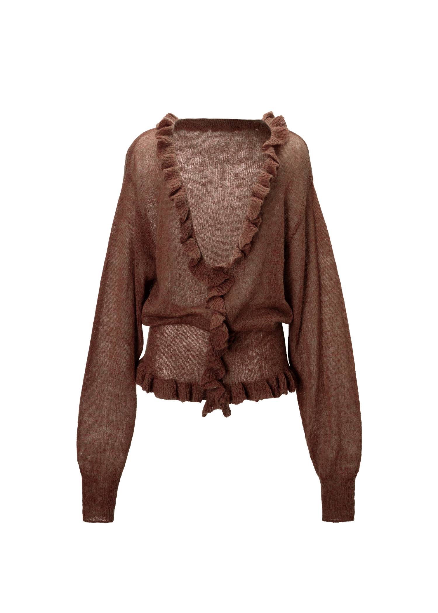 ruffle sheer rib waist knit cardigan