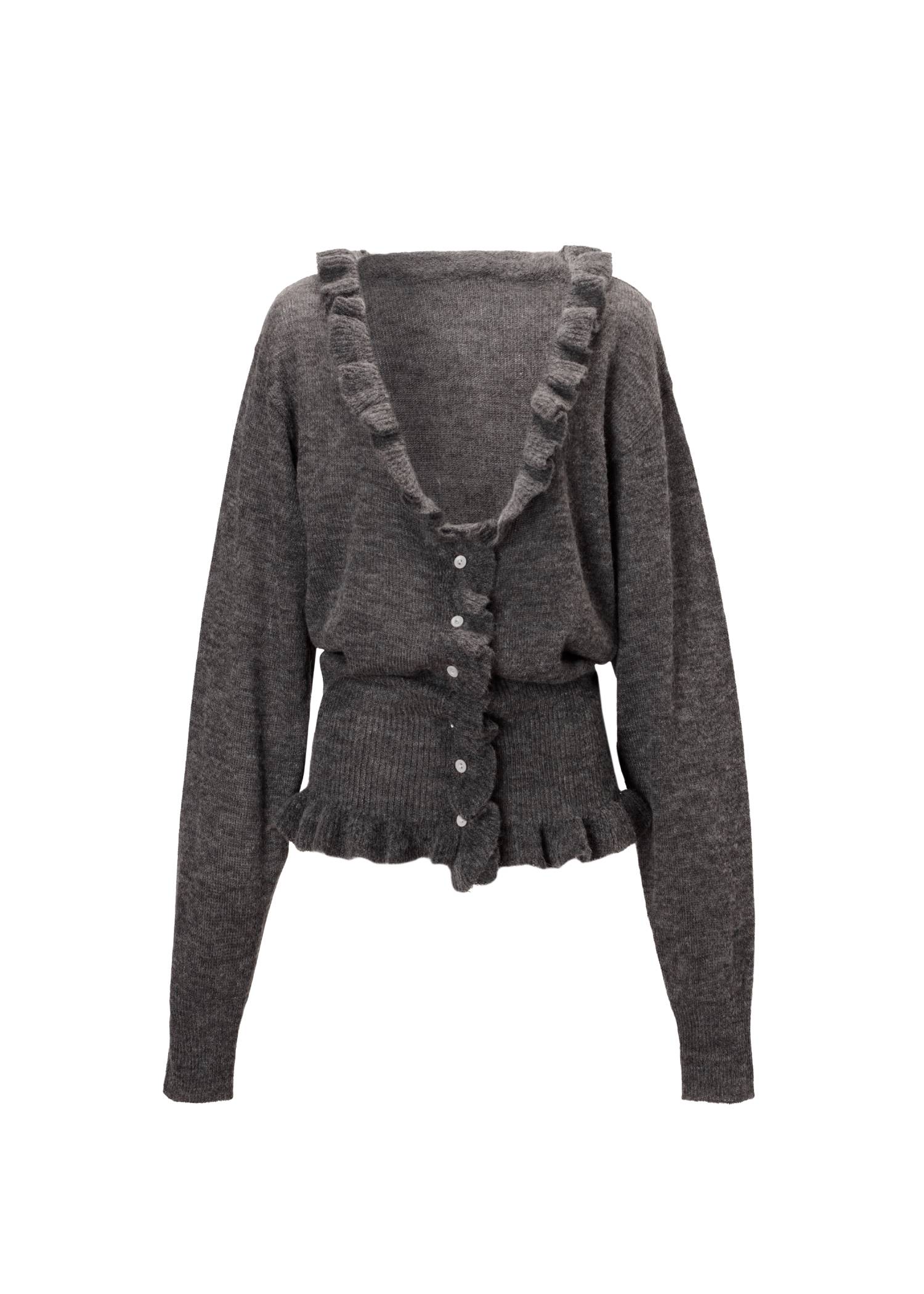 ruffle sheer rib waist knit cardigan