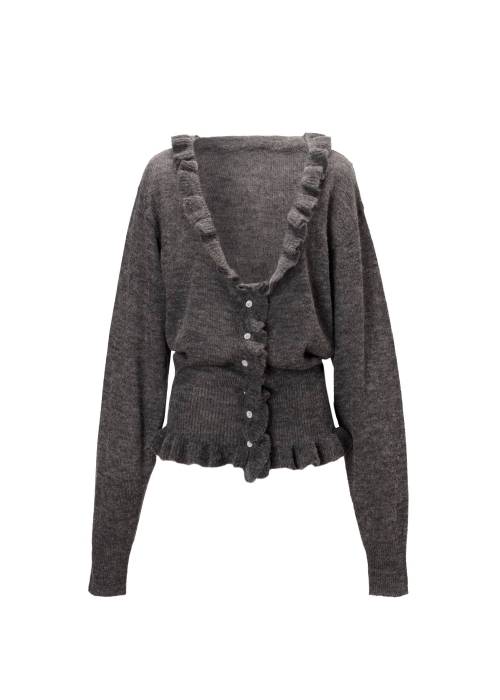 ruffle sheer rib waist knit cardigan