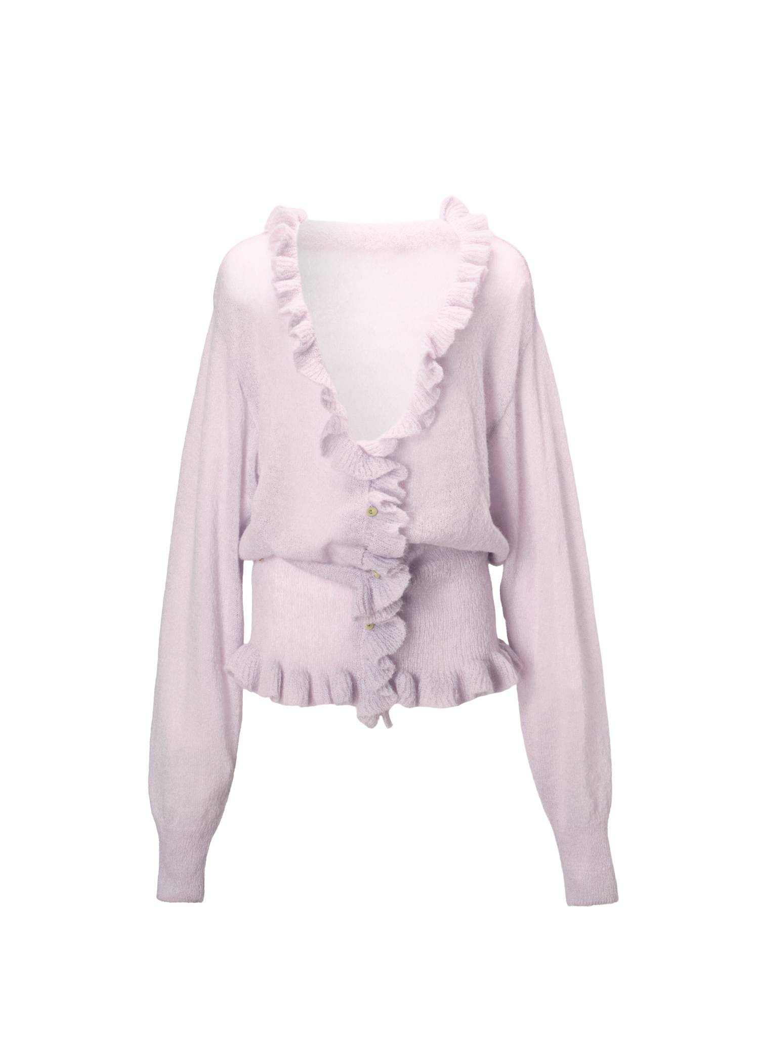 ruffle sheer rib waist knit cardigan