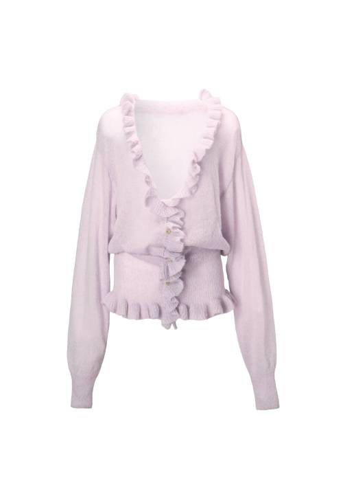 ruffle sheer rib waist knit cardigan