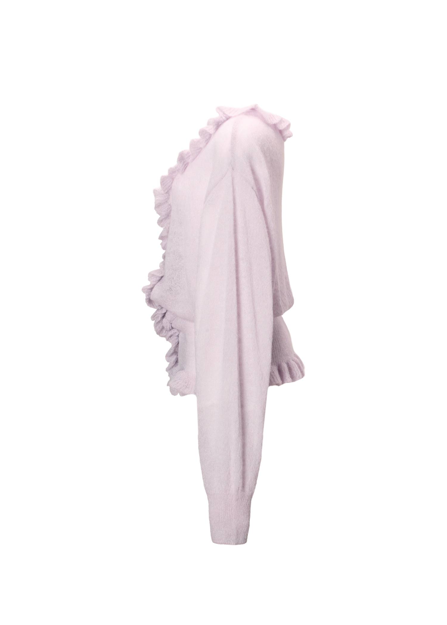 ruffle sheer rib waist knit cardigan