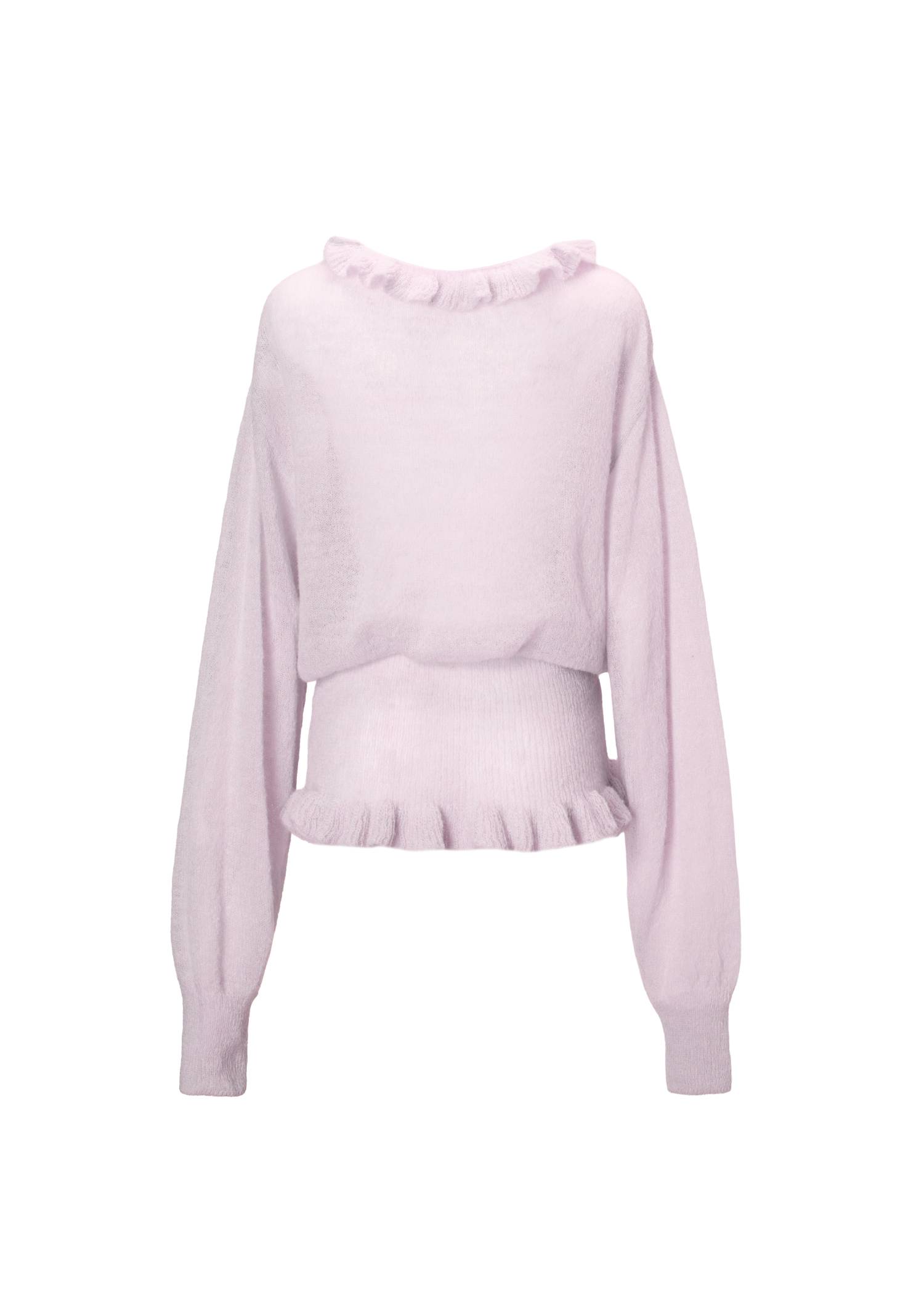 ruffle sheer rib waist knit cardigan