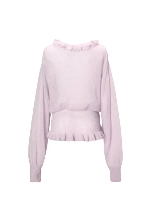 ruffle sheer rib waist knit cardigan