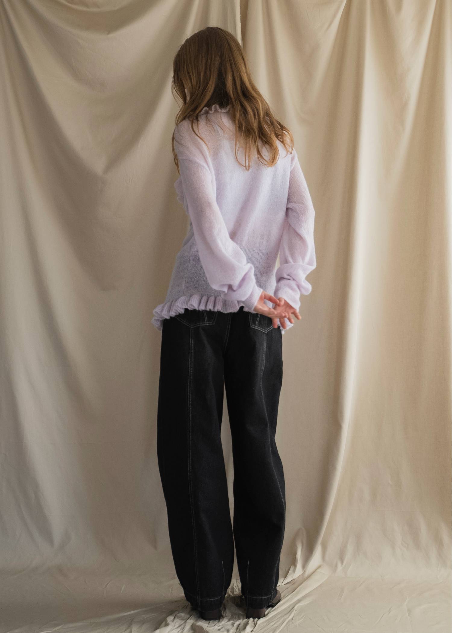 ruffle sheer rib waist knit cardigan