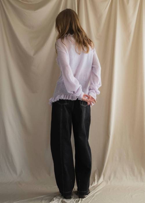 ruffle sheer rib waist knit cardigan