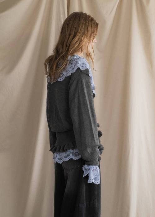 ruffle sheer rib waist knit cardigan