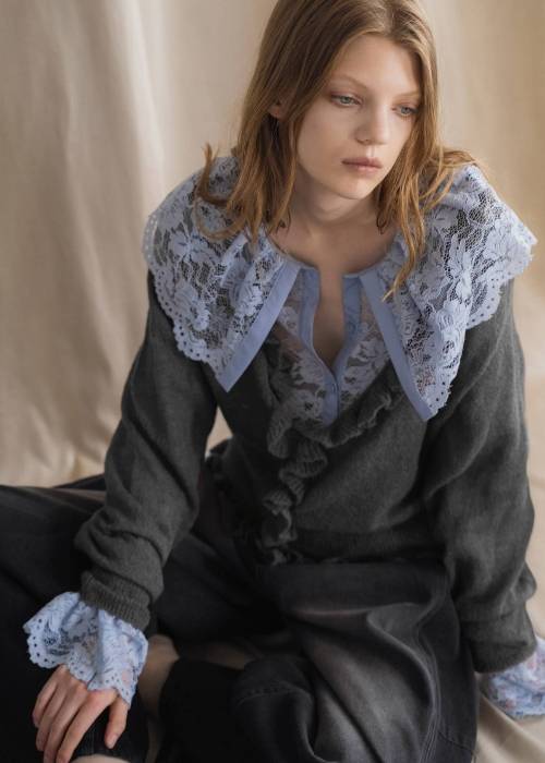 ruffle sheer rib waist knit cardigan