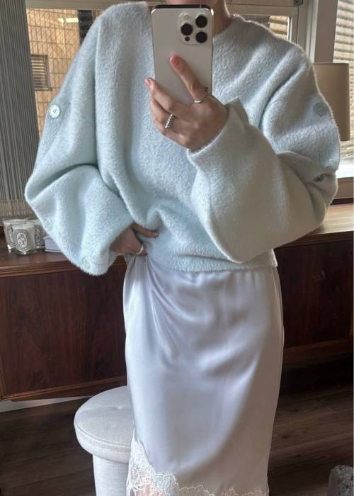 button sleeve short color knit