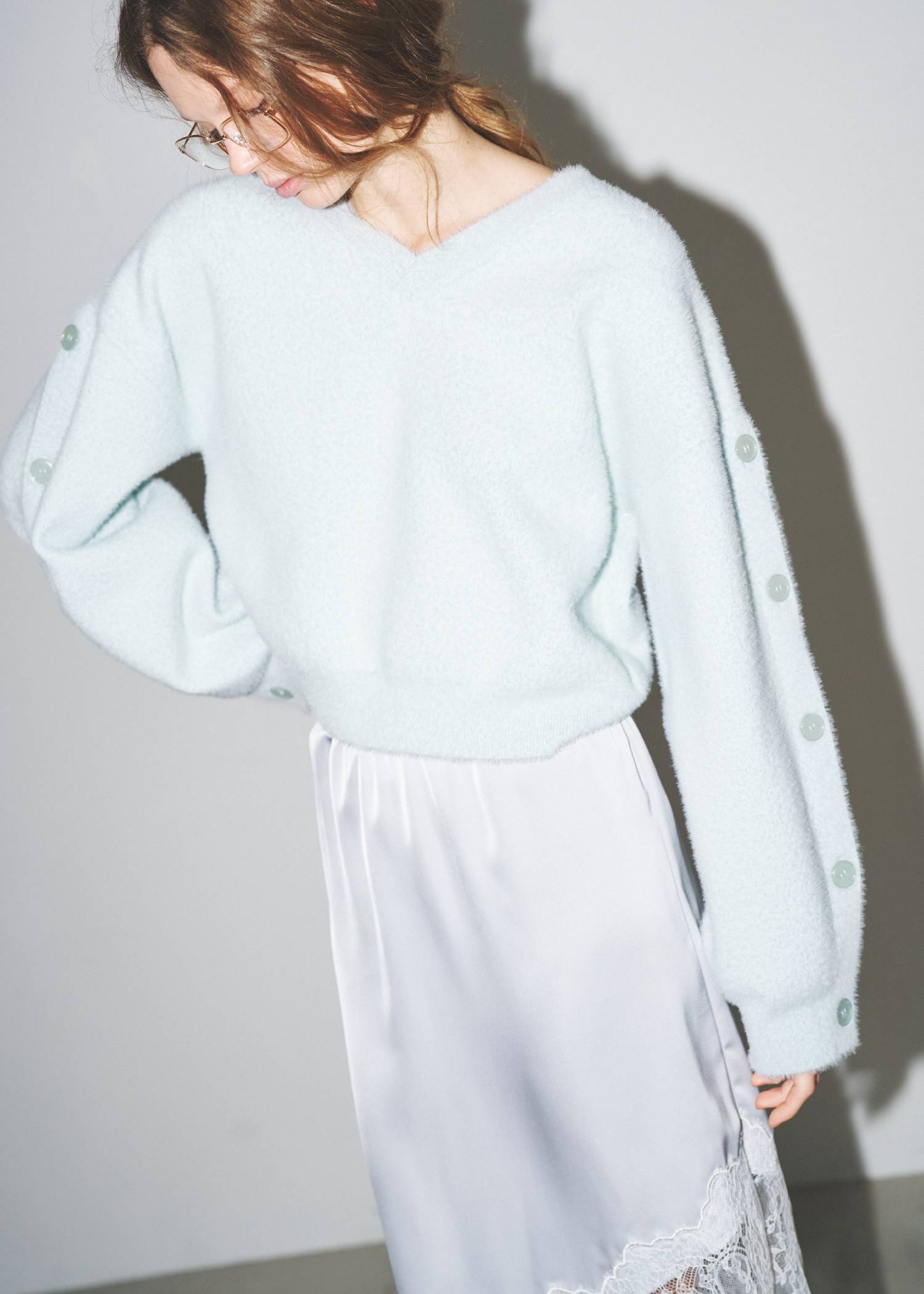 button sleeve short color knit