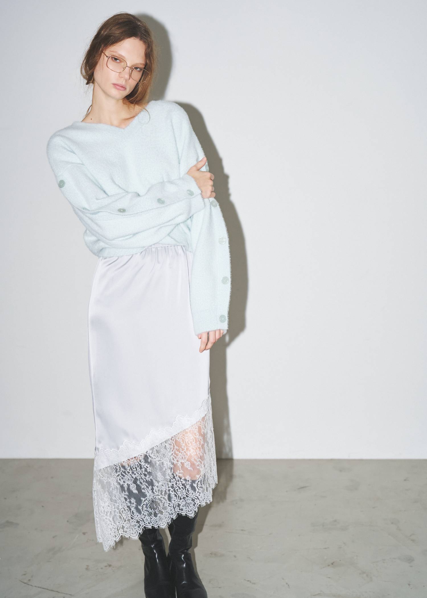 button sleeve short color knit
