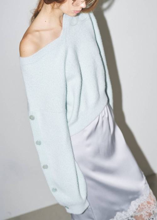button sleeve short color knit
