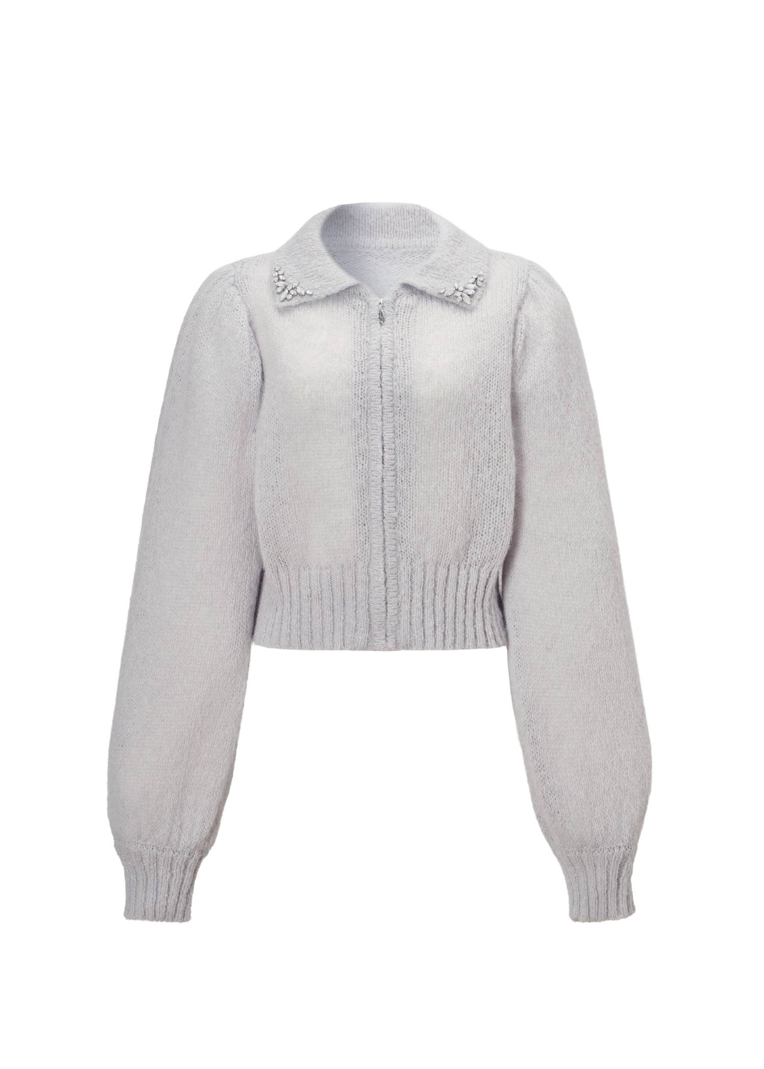 bijou collar mohair touch cropped zip knit