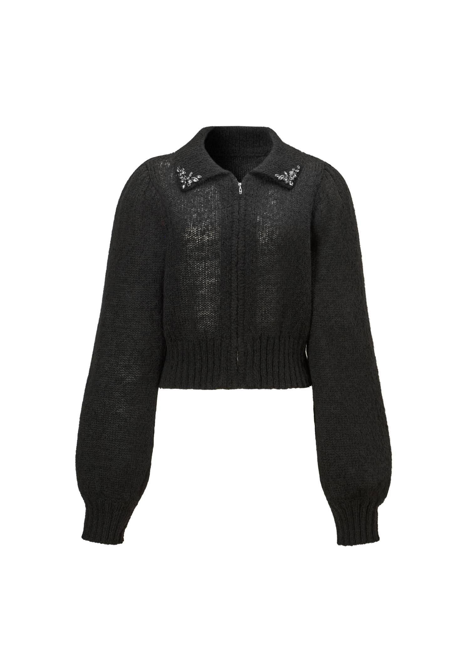 bijou collar mohair touch cropped zip knit