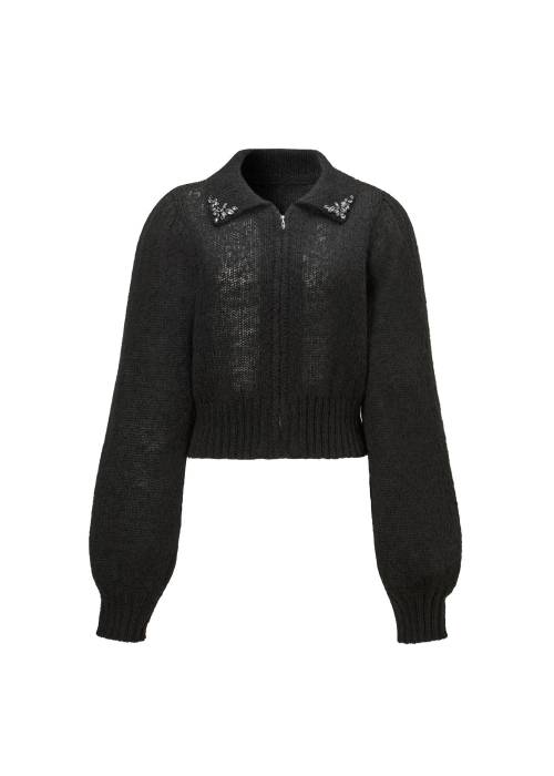 bijou collar mohair touch cropped zip knit
