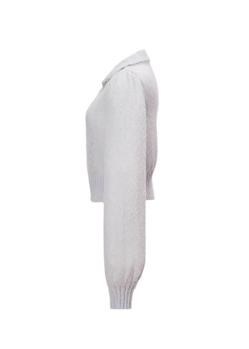 bijou collar mohair touch cropped zip knit
