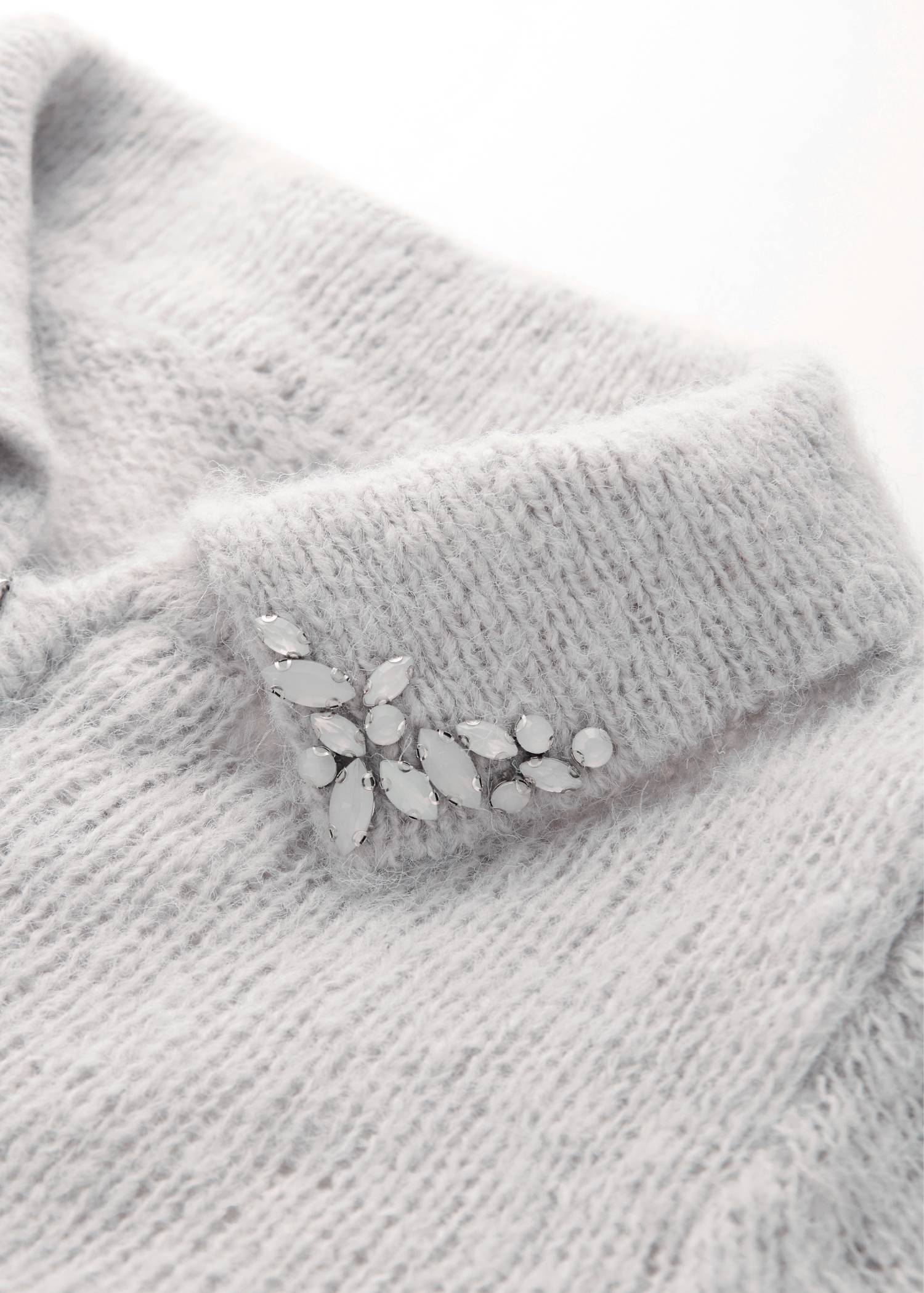 bijou collar mohair touch cropped zip knit